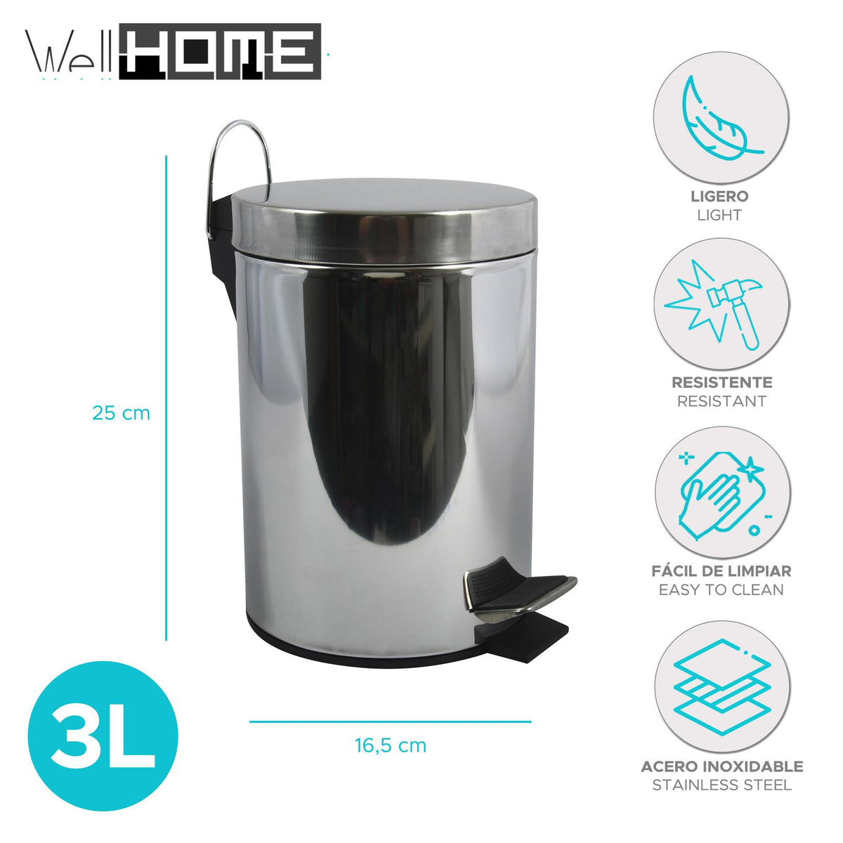 Papelera de baño en acero 3L acero inoxidable brillo (2)