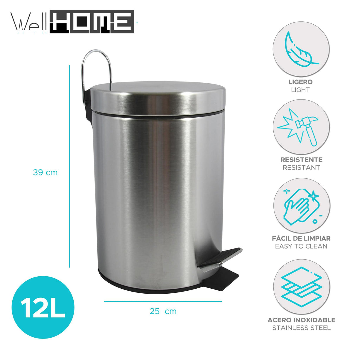 Papelera de baño en acero 12L acero inoxidable mate (2)