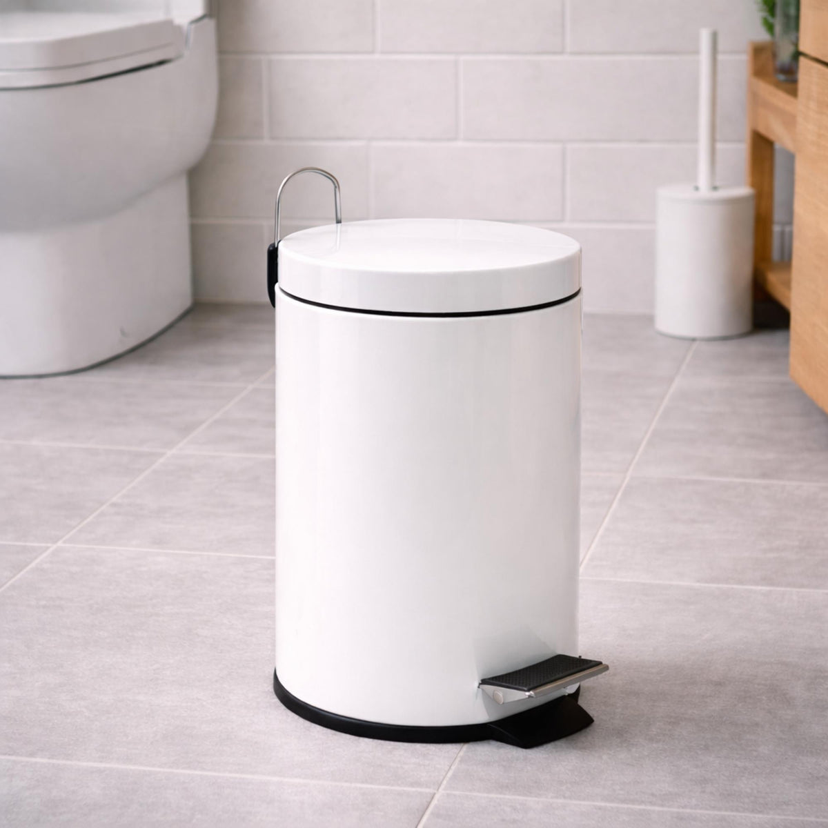 Papelera de baño en acero 12L color blanco (3)
