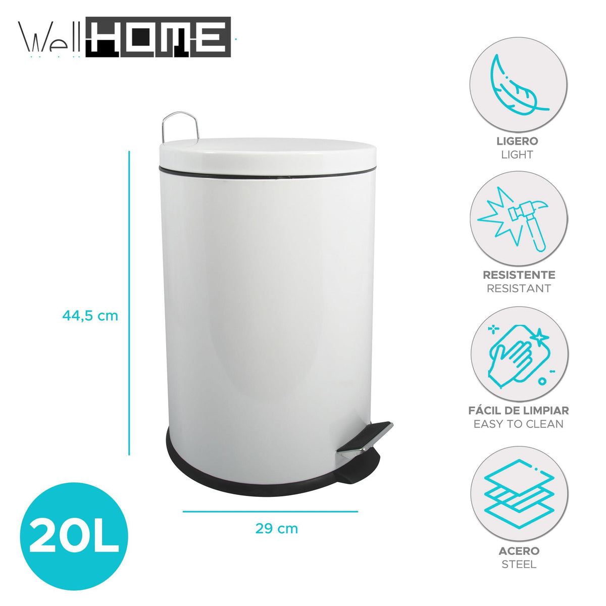 Papelera de baño en acero 20L color blanco (2)