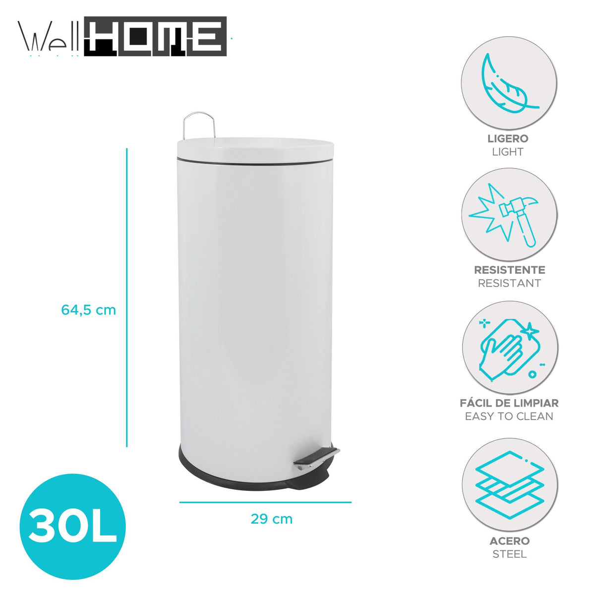 Papelera de baño en acero 30L color blanco (2)