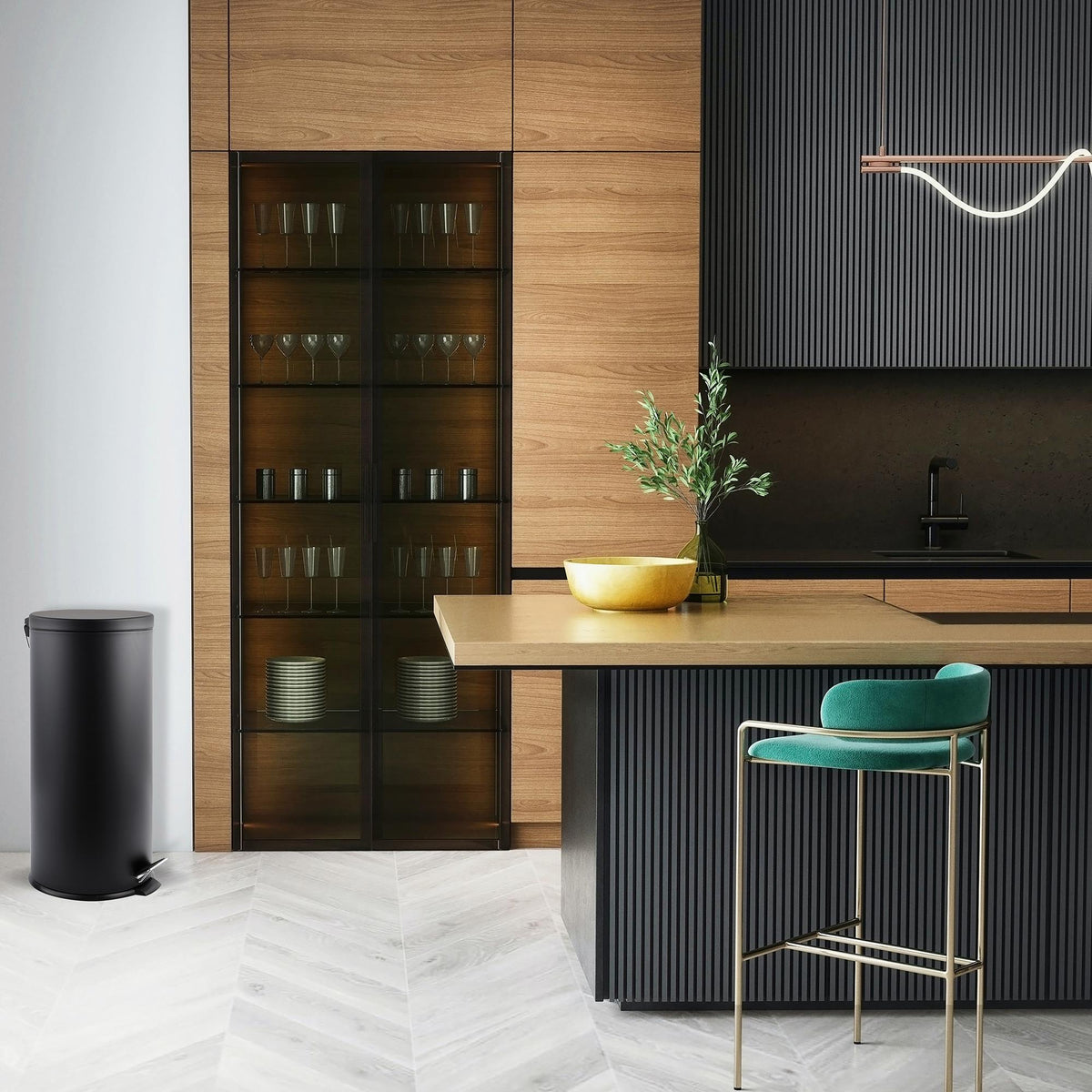 Papelera de baño en acero 30L color negro (3)