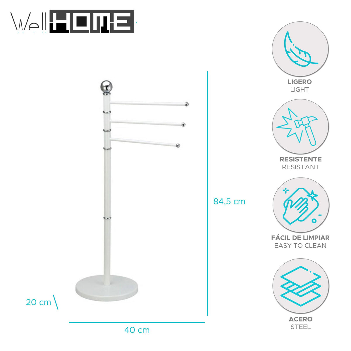 Toallero de pie 3 barras orientables color blanco 92x35cm (2)