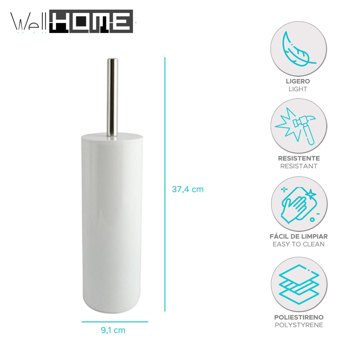 Escobilla WC con depósito mango acero inox Ø9x37,4cm blanco (2)