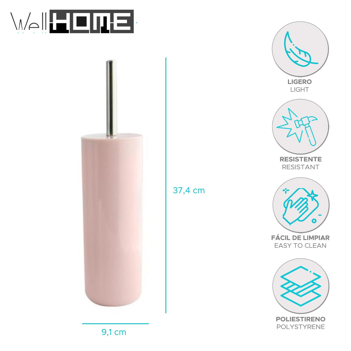 Escobilla WC con depósito mango acero inox Ø9x37,4cm rosa pastel (2)