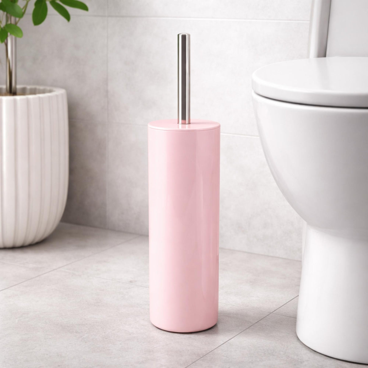 Escobilla WC con depósito mango acero inox Ø9x37,4cm rosa pastel (3)