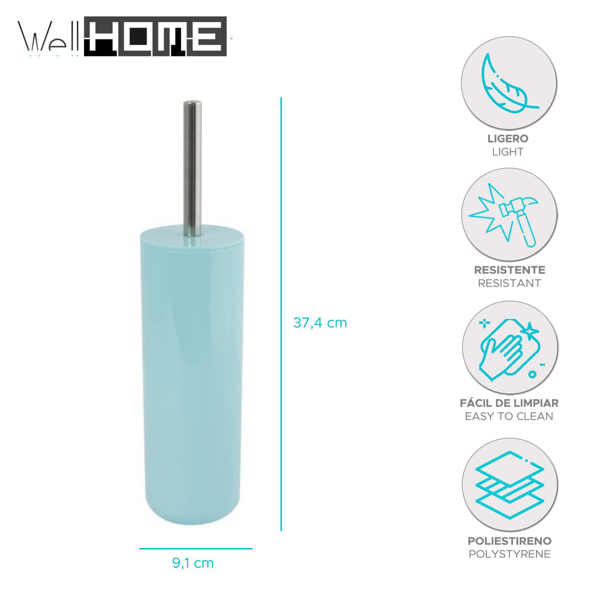 Escobilla WC con depósito mango acero inox Ø9x37,4cm aguamarina (2)