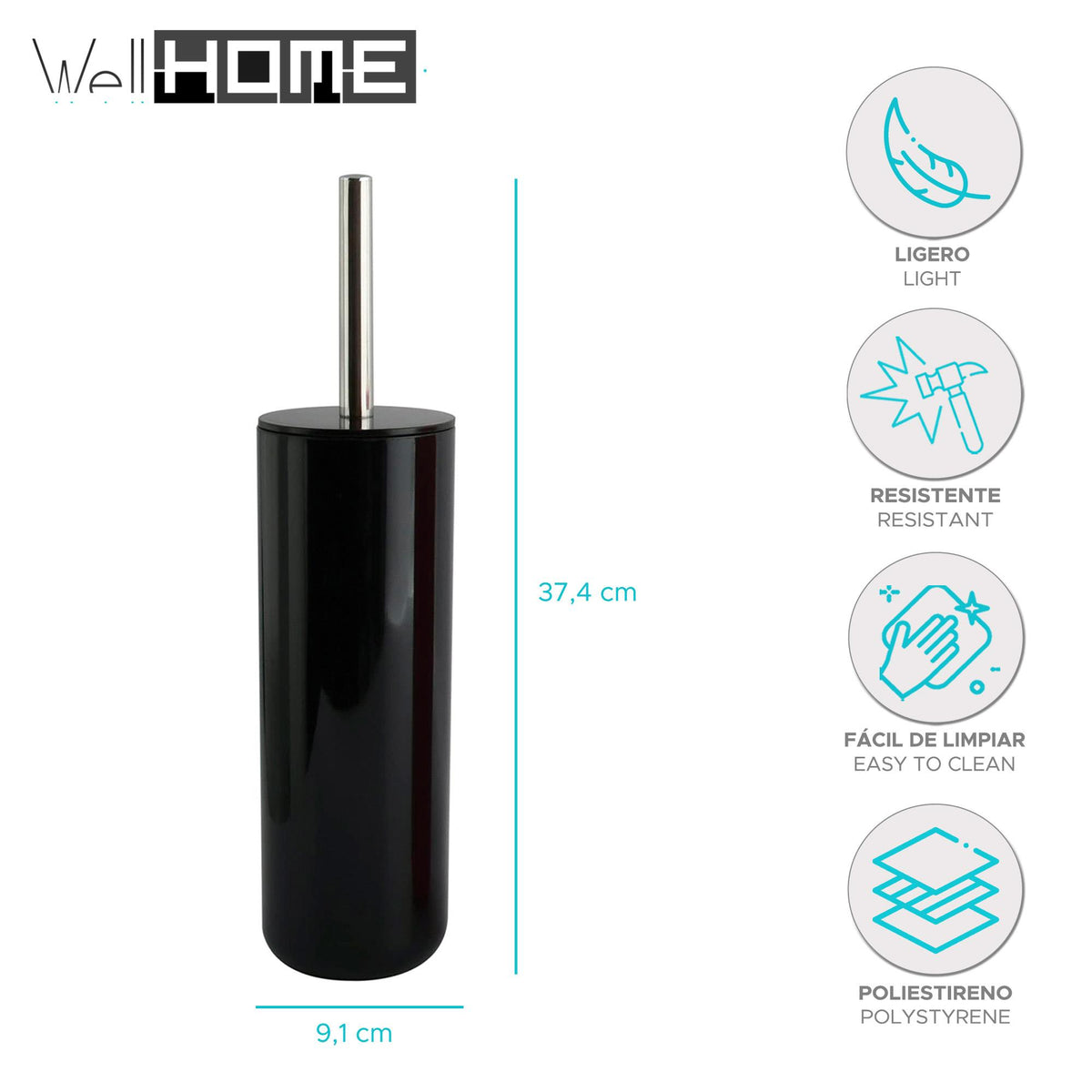 Escobilla WC con depósito mango acero inox Ø9x37,4cm negro (2)