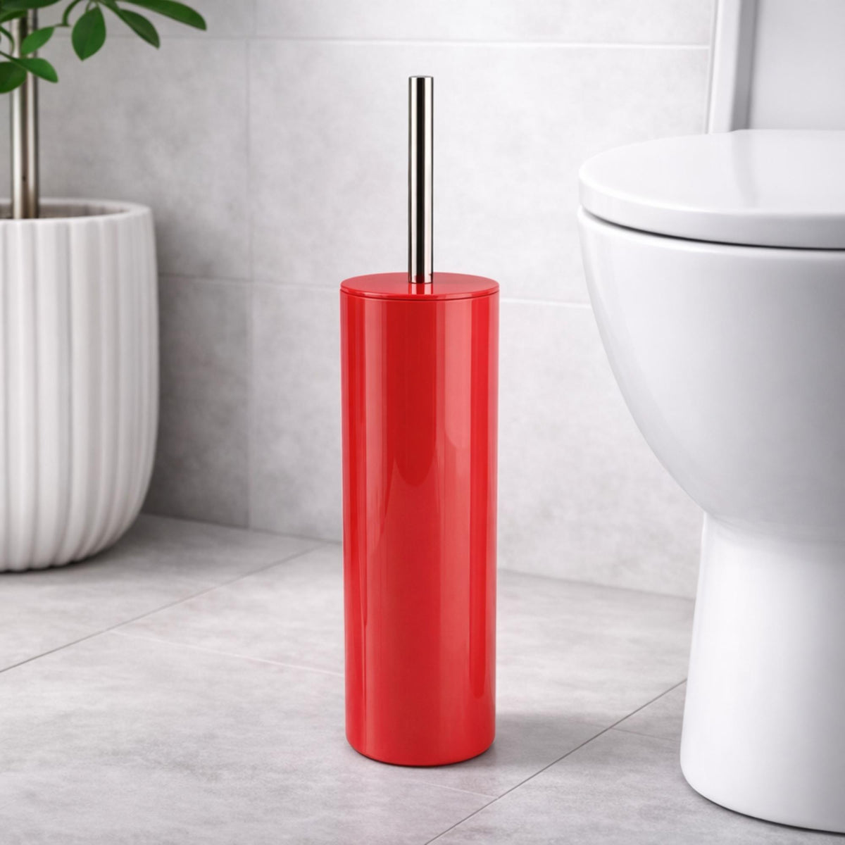 Escobilla WC con depósito inox Rojo 37x9cm (3)