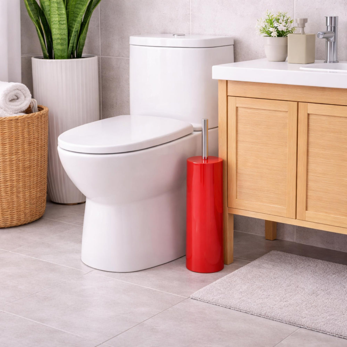 Escobilla WC con depósito inox Rojo 37x9cm (4)