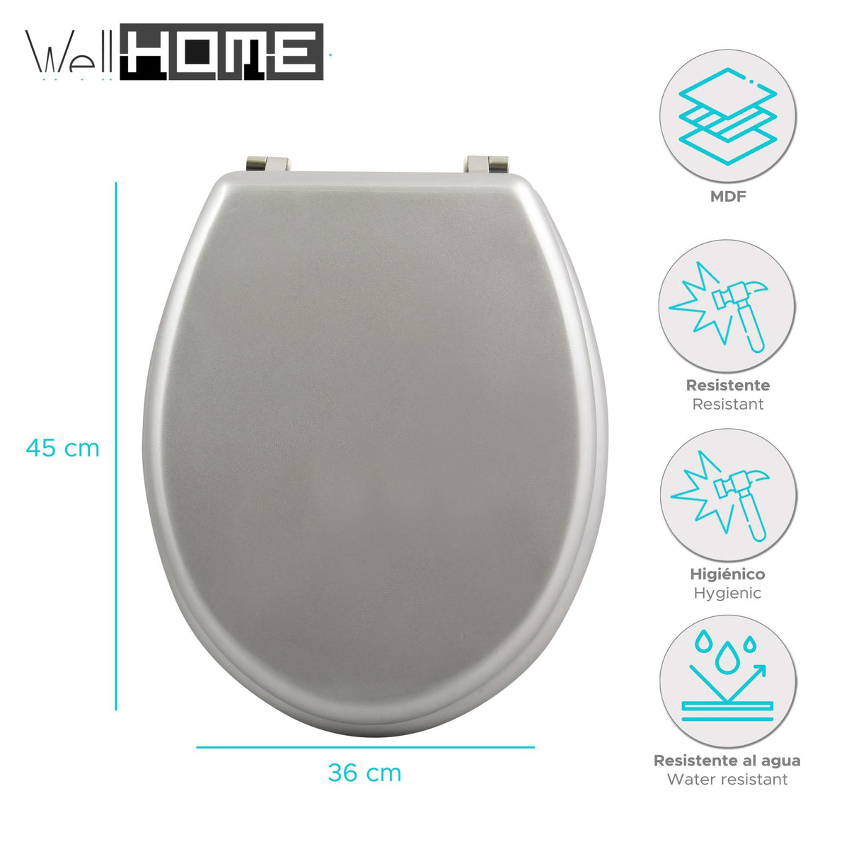 Asiento WC bisagras acero inoxidable plateado (2)