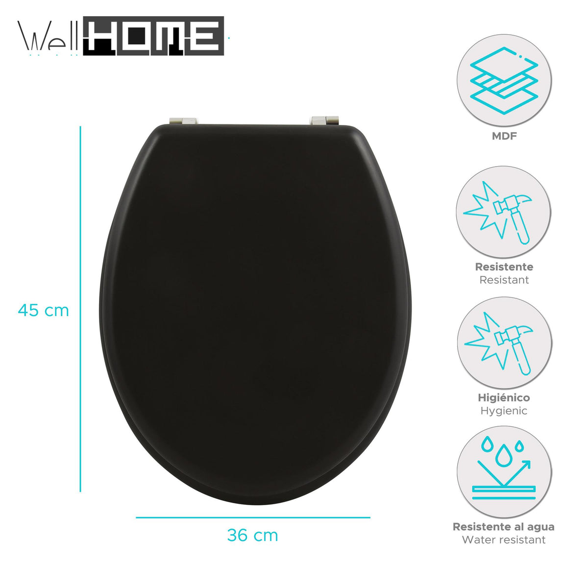 Asiento WC bisagras acero inoxidable negro (2)