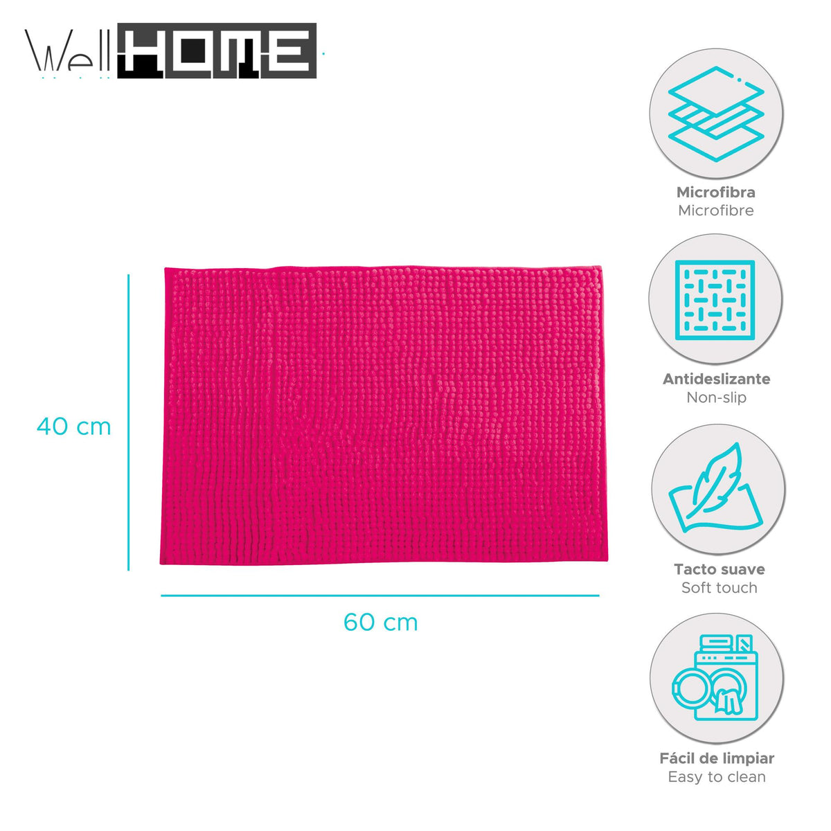 Alfombra de baño microfibra 40x60 cm fucsia (2)