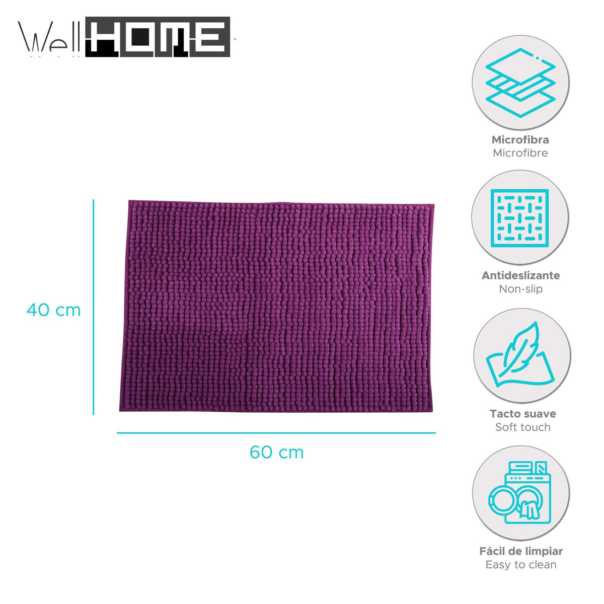 Alfombra de baño microfibra 40x60 cm morado (2)