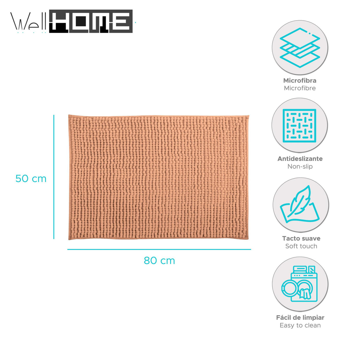 Alfombra de baño microfibra 50x80 cm melocotón (2)
