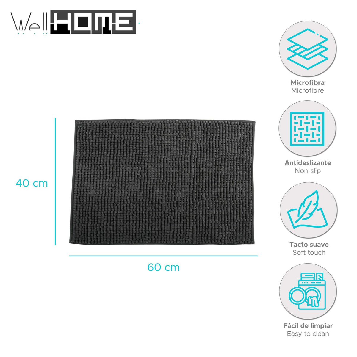 Alfombra de baño microfibra 40x60 cm gris (2)
