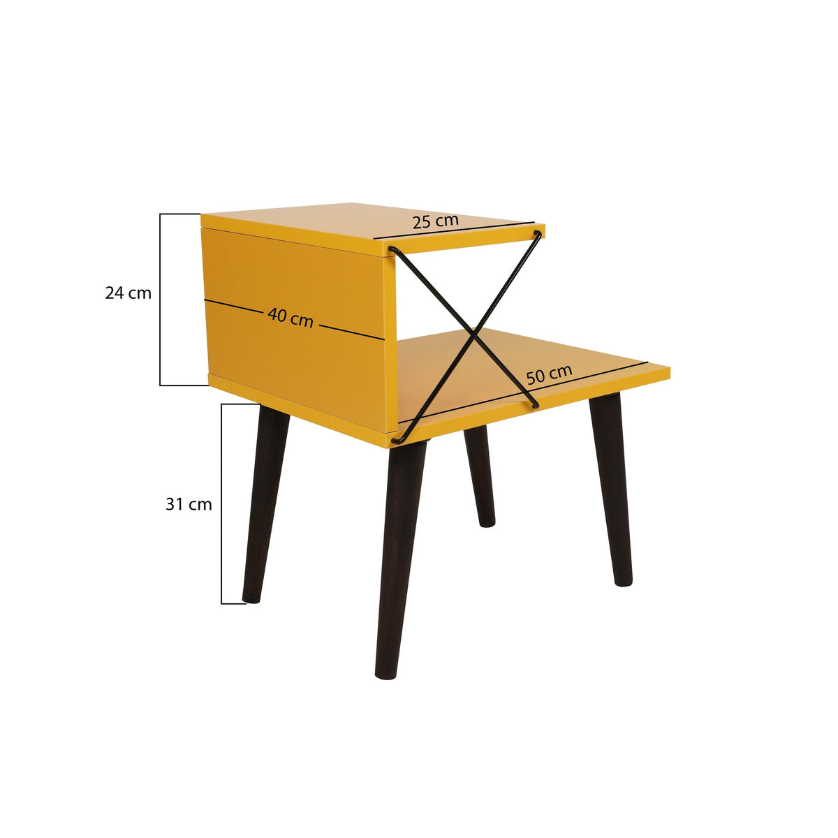 Mesita de noche melamina con estante amarillo 50x55x40cm (2)