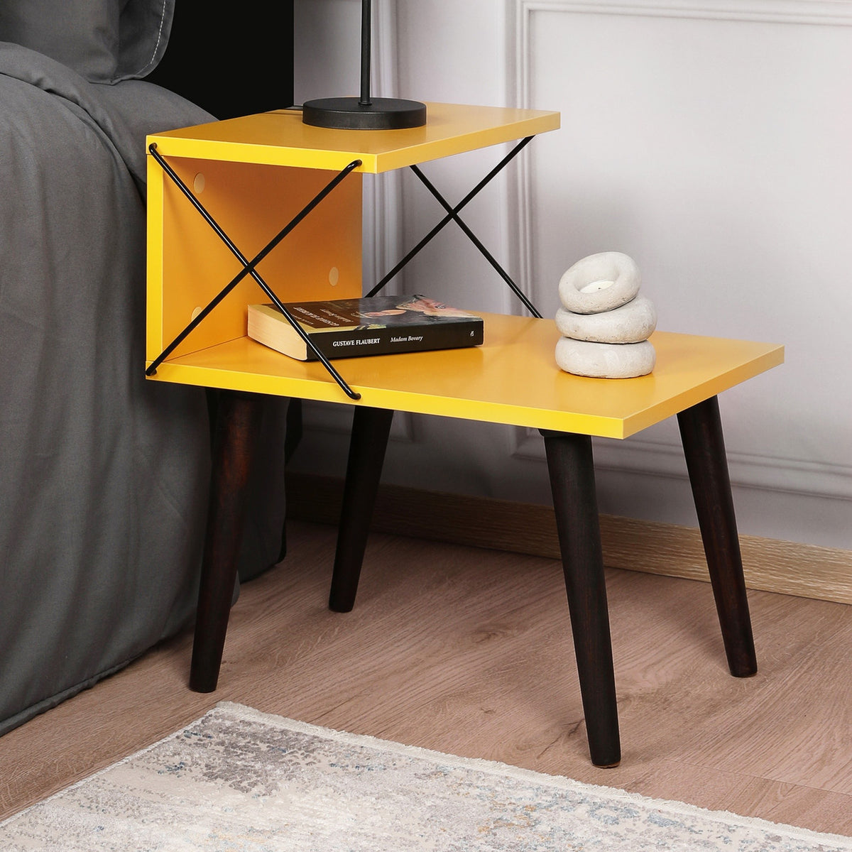 Mesita de noche melamina con estante amarillo 50x55x40cm (7)