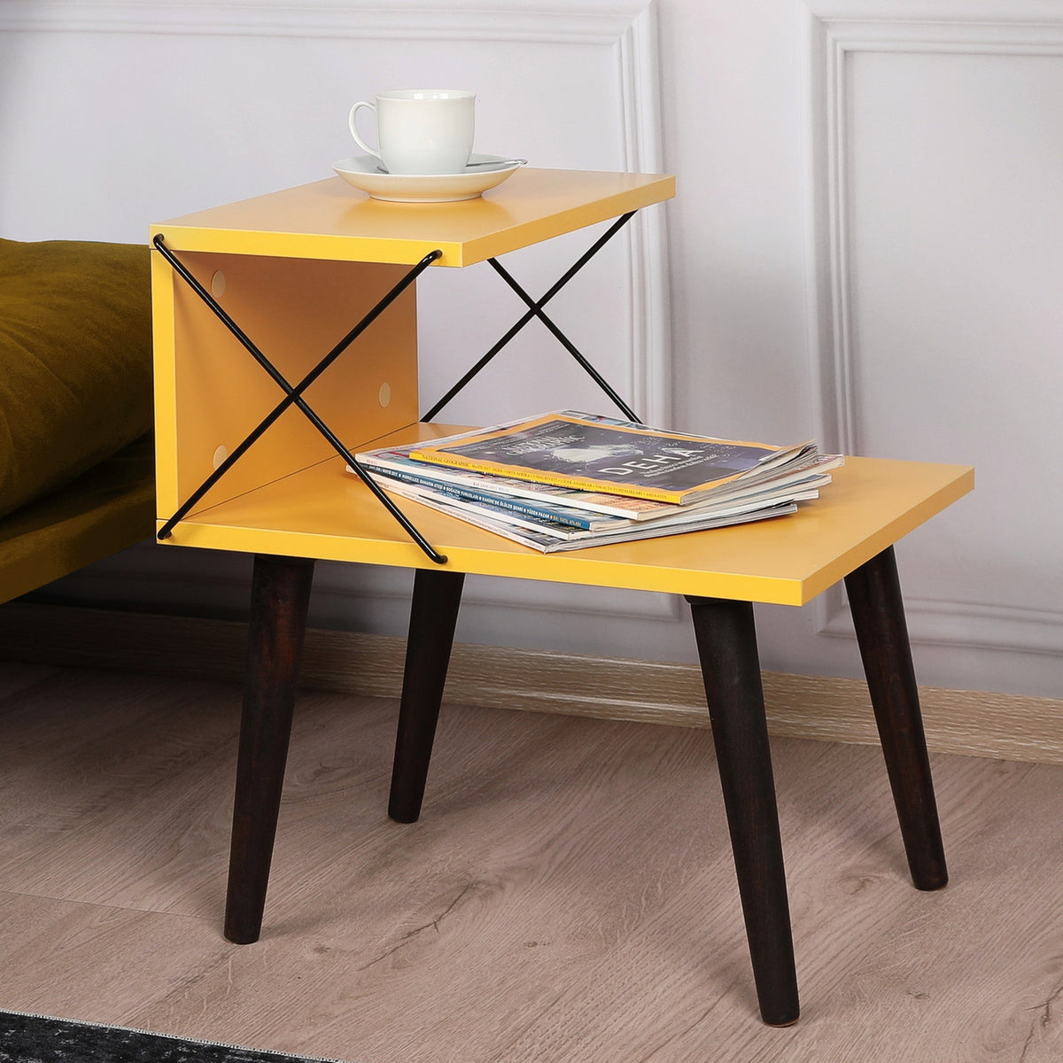 Mesita de noche melamina con estante amarillo 50x55x40cm (8)