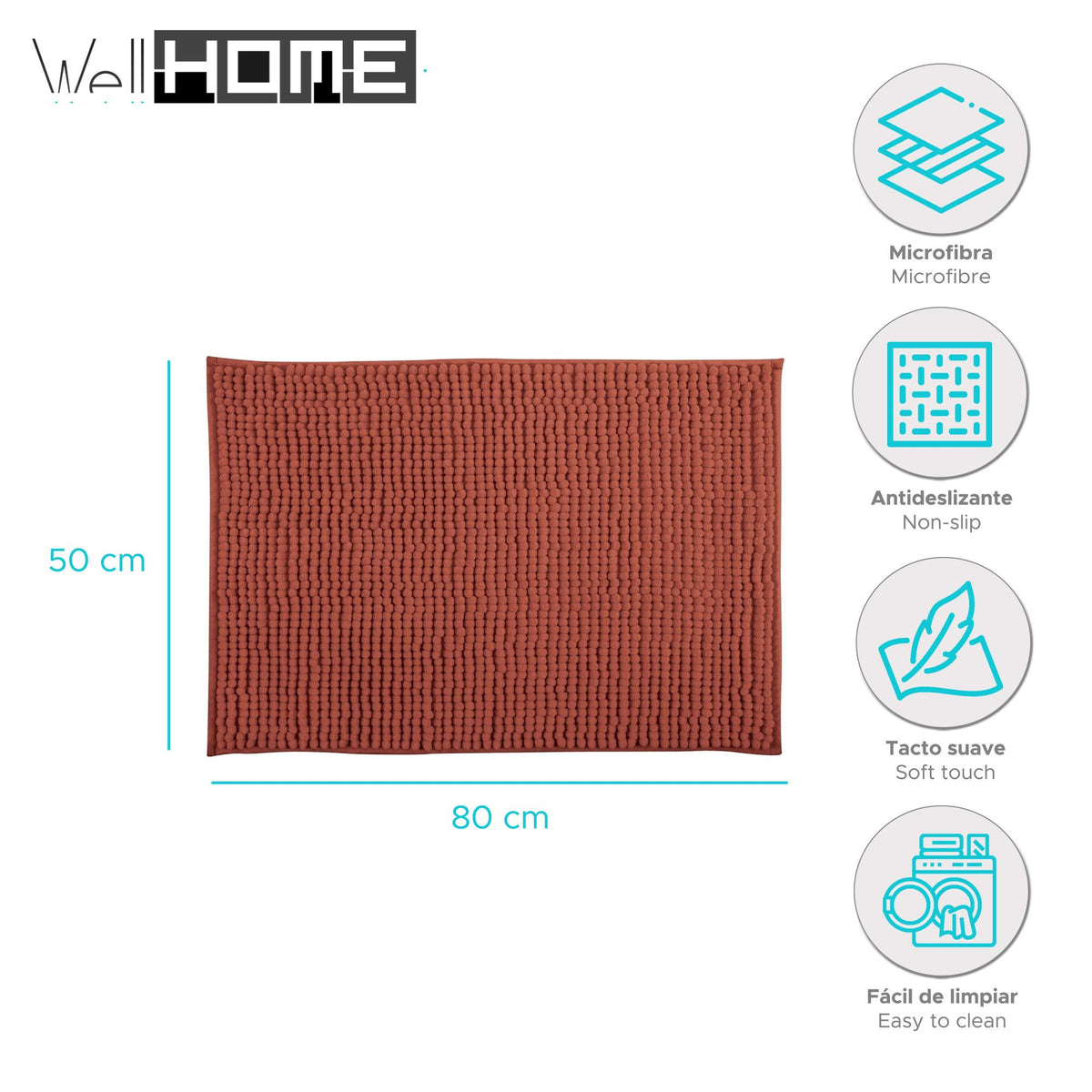 Alfombra de baño microfibra 50x80 cm terracota (2)