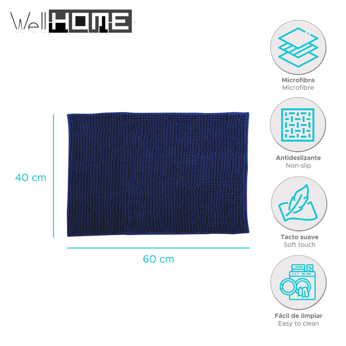 Alfombra de baño microfibra 40x60 cm azul marino (2)