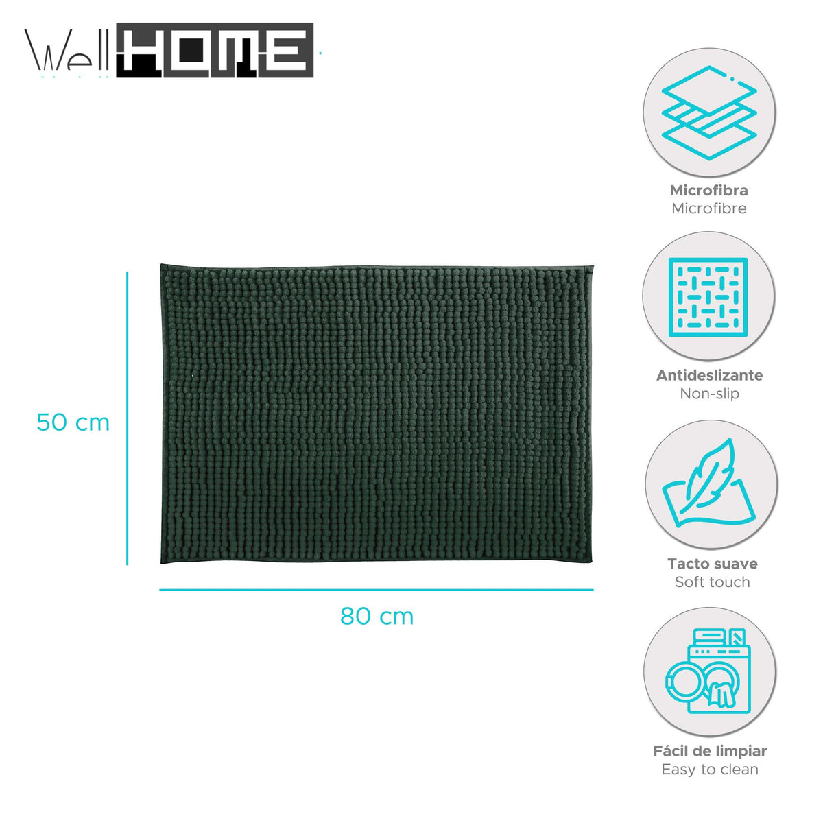 Alfombra de baño microfibra 50x80 cm verde oscuro (2)