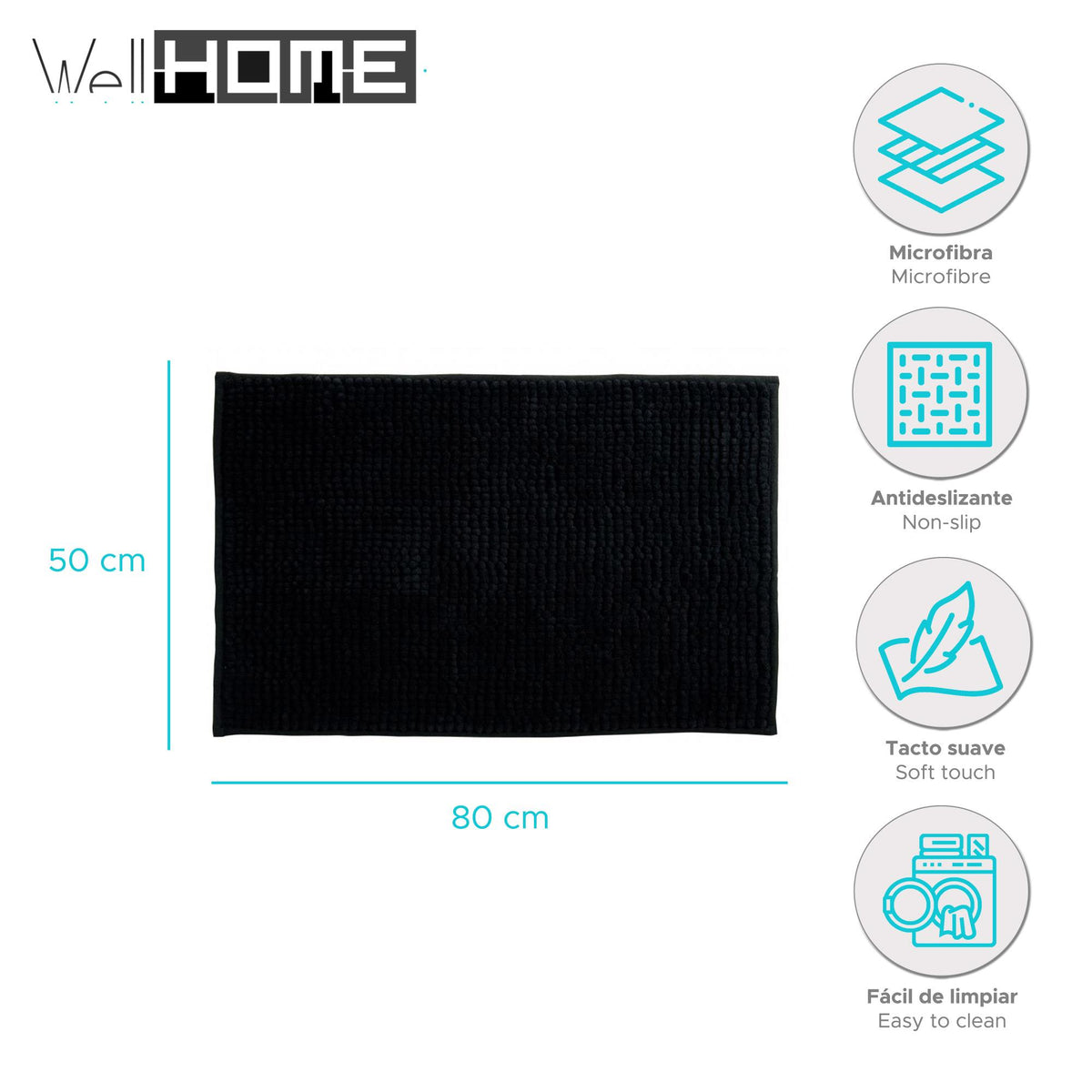 Alfombra de baño microfibra 50x80 cm negro (2)