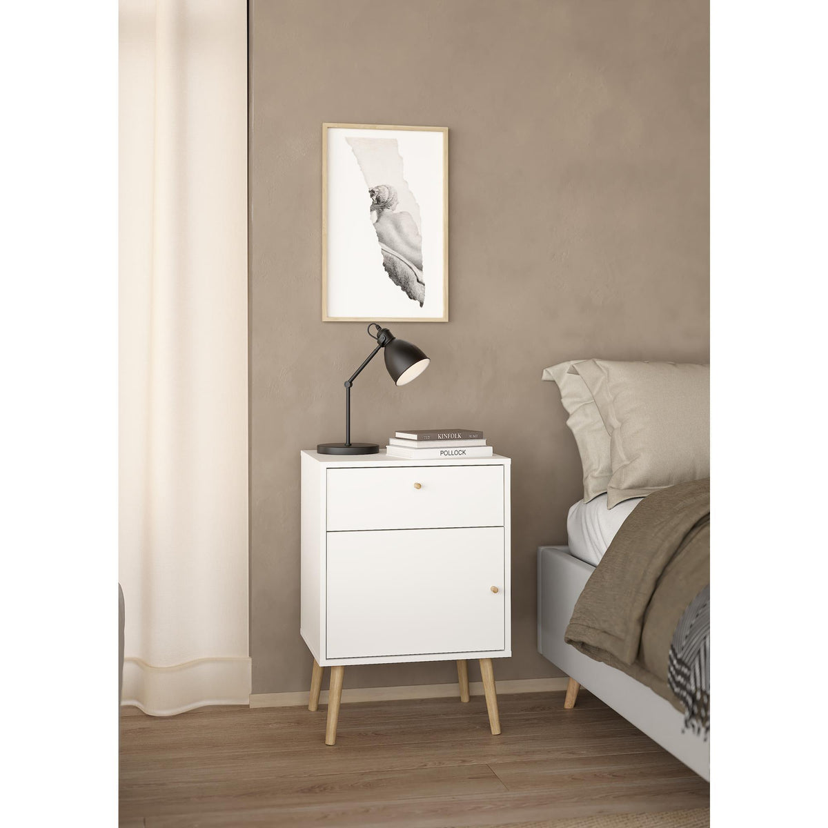 Mesita de noche con puerta y cajón blanco 51x40x73 cm (3)