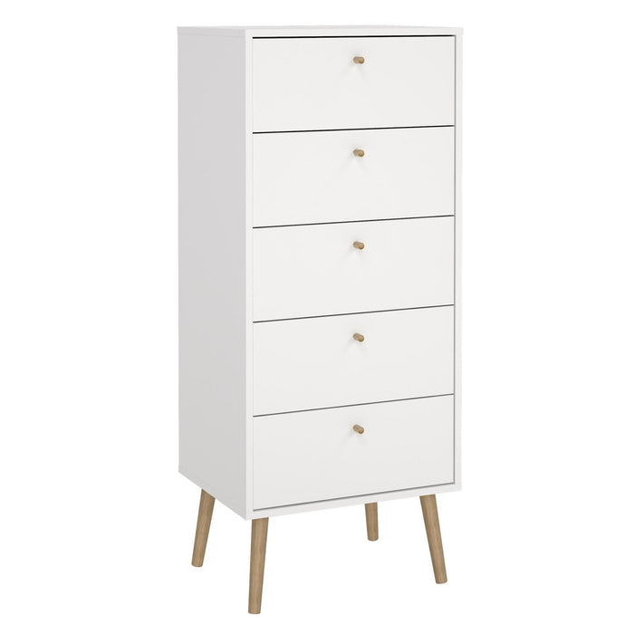 Cómoda dormitorio 5 cajones color blanco 51x40x121cm
