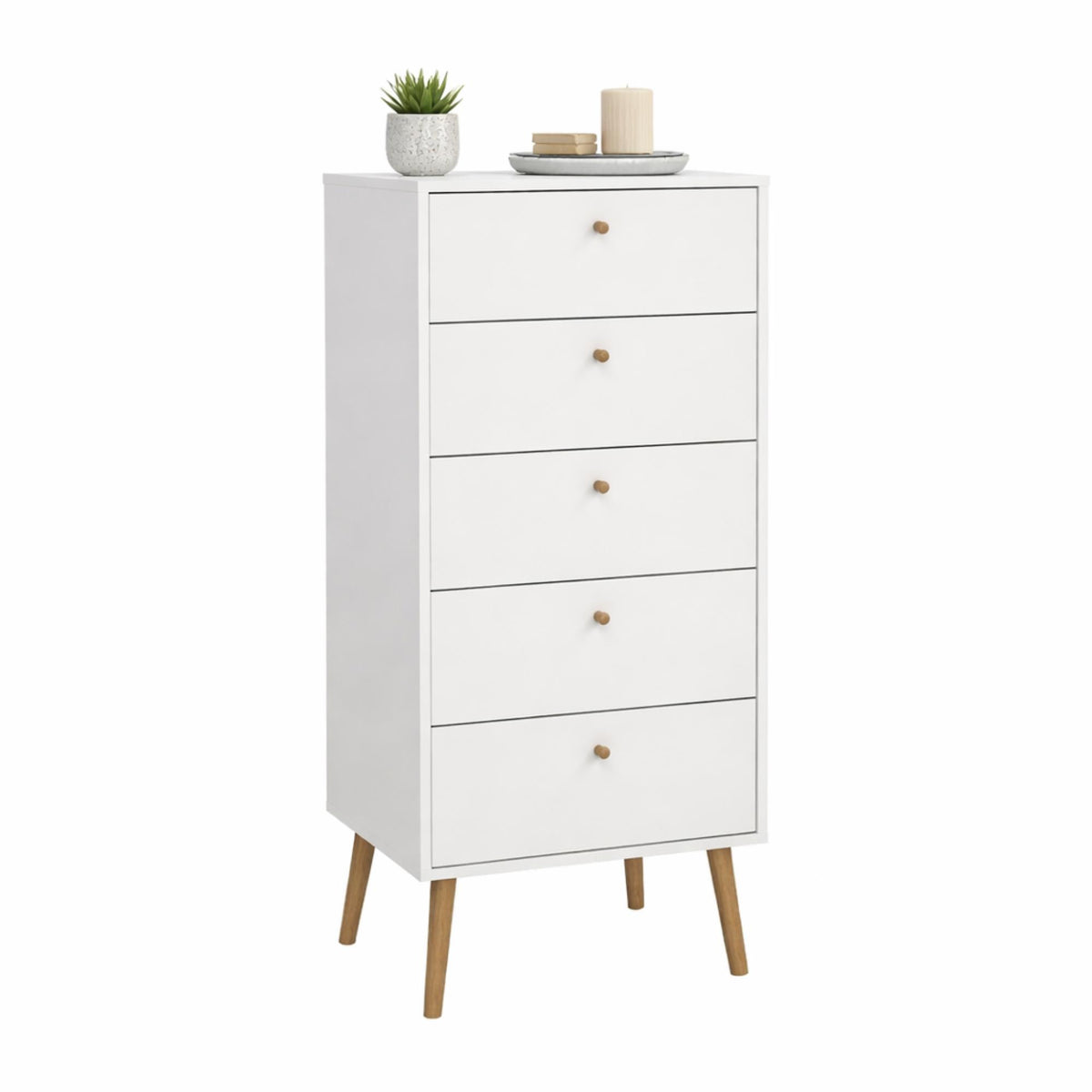 Cómoda dormitorio 5 cajones color blanco 51x40x121cm (9)