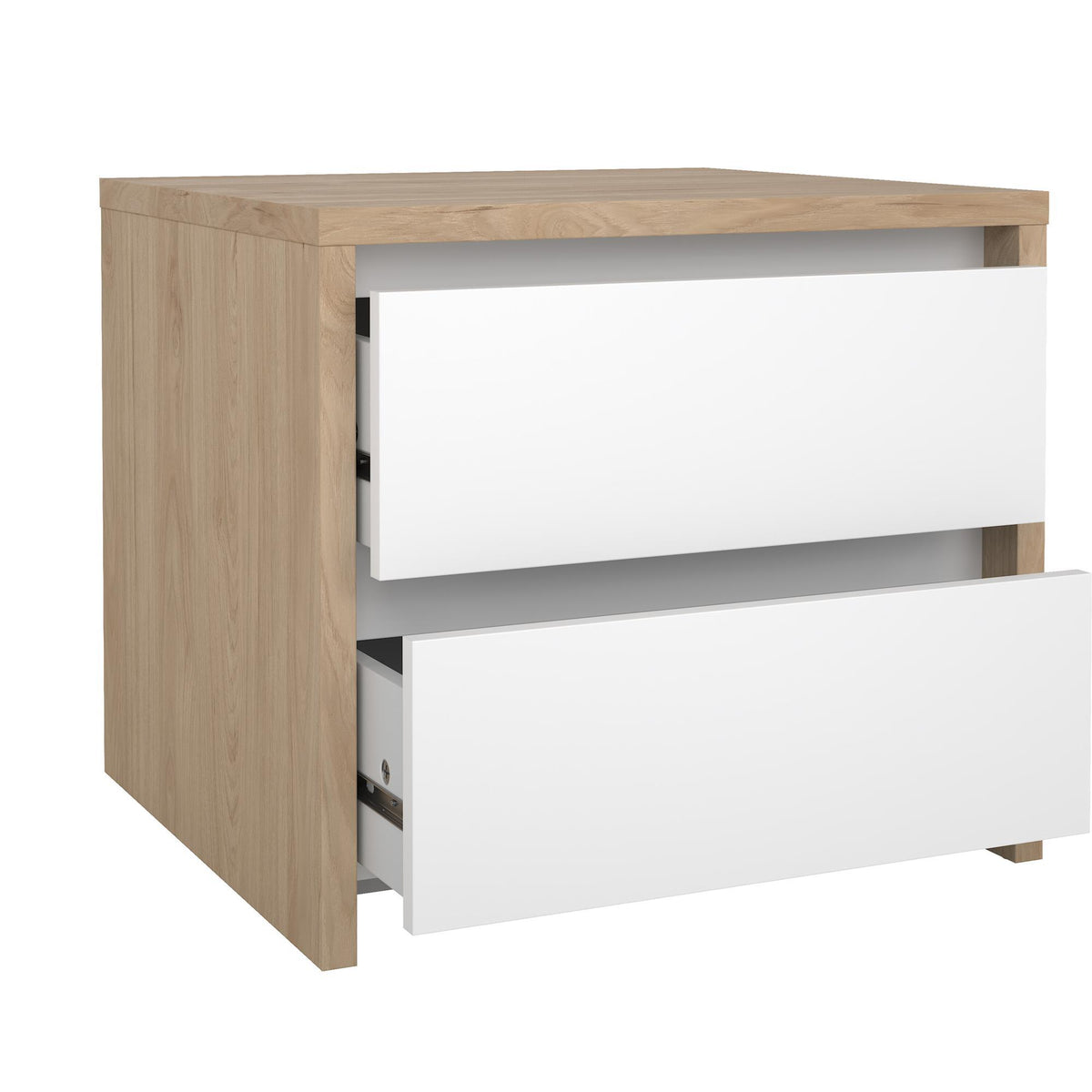 Mesita de noche 2 cajones Jackson Hickory y blanco 52x49x46cm (7)