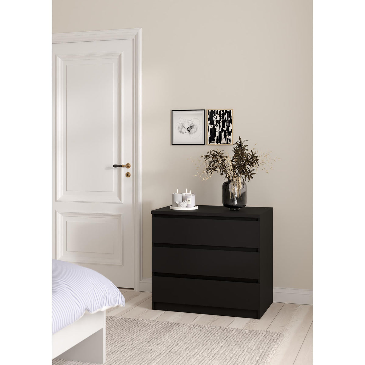 Cómoda 3 cajones melamina negro mate 77x50x71cm (3)