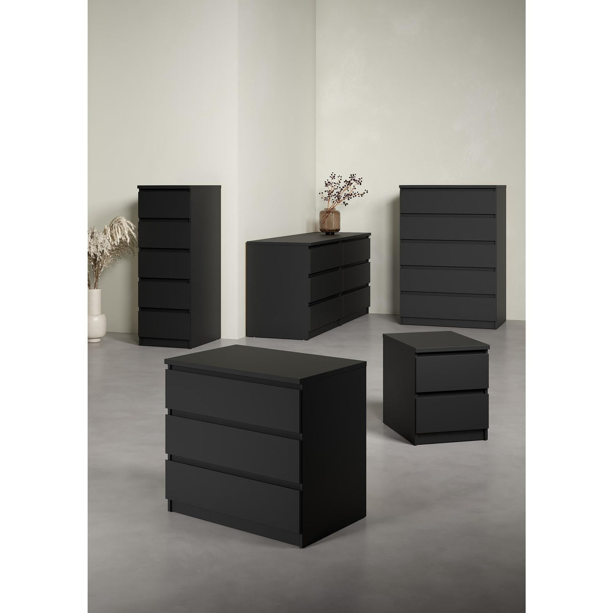Cómoda 3 cajones melamina negro mate 77x50x71cm (4)