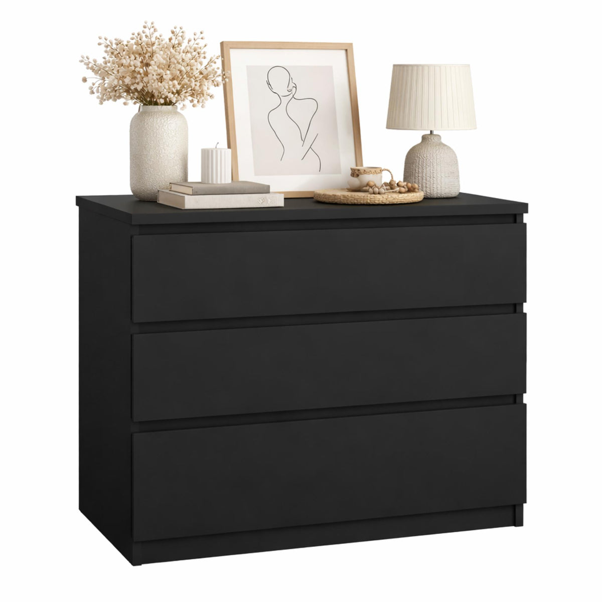 Cómoda 3 cajones melamina negro mate 77x50x71cm (11)