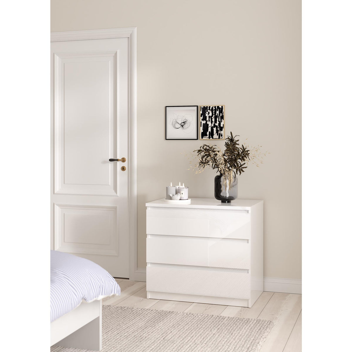 Cómoda 3 cajones melamina blanco alto brillo 77x50x71cm (3)