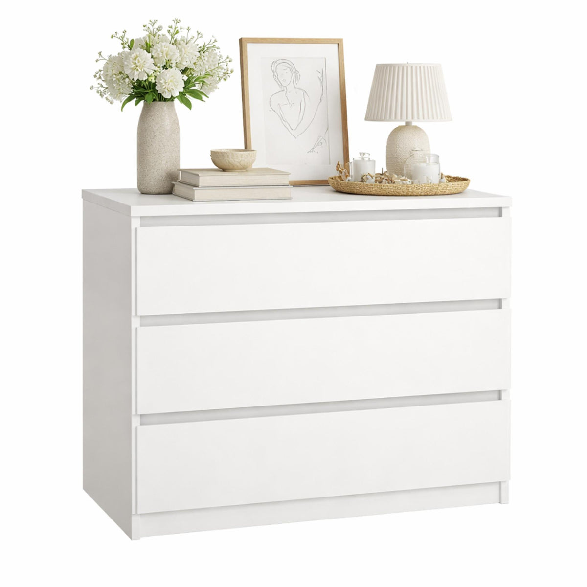 Cómoda 3 cajones melamina blanco alto brillo 77x50x71cm (10)