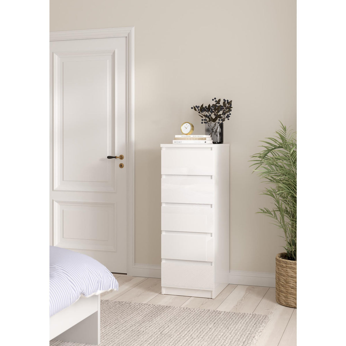 Cómoda 5 cajones melamina blanco alto brillo 41x50x112cm (3)