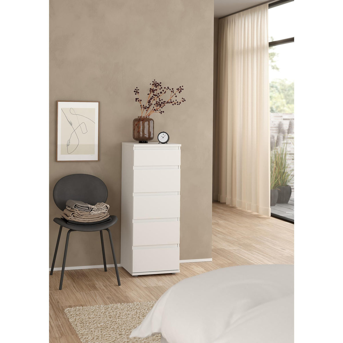 Cómoda dormitorio 5 cajones color blanco 41x40x107cm (3)