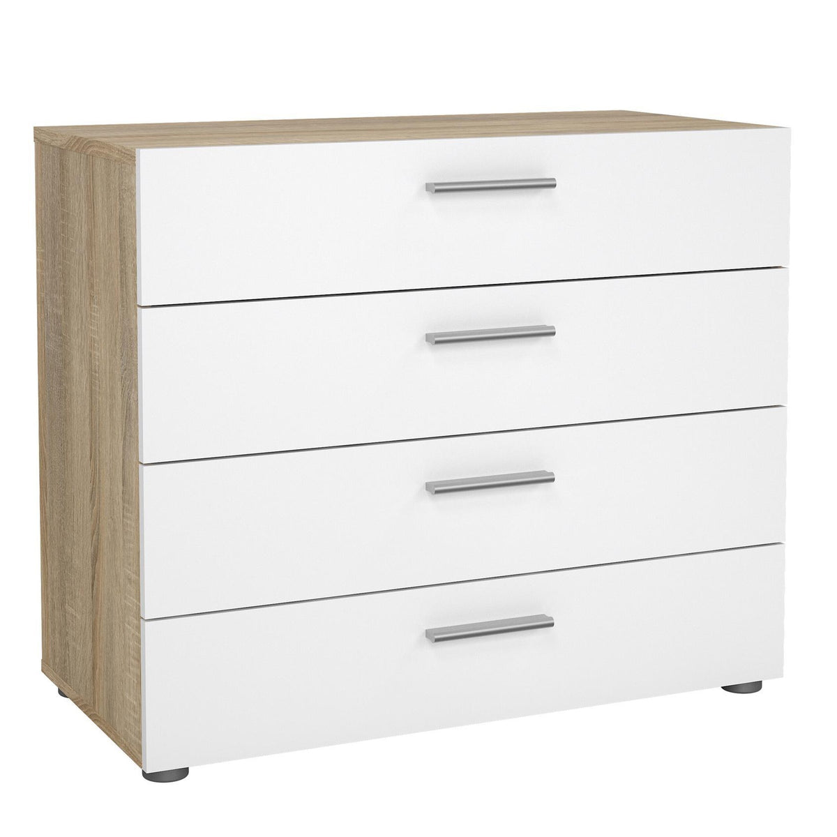 Cómoda dormitorio 4 cajones roble patinado y blanco 81x41x69cm