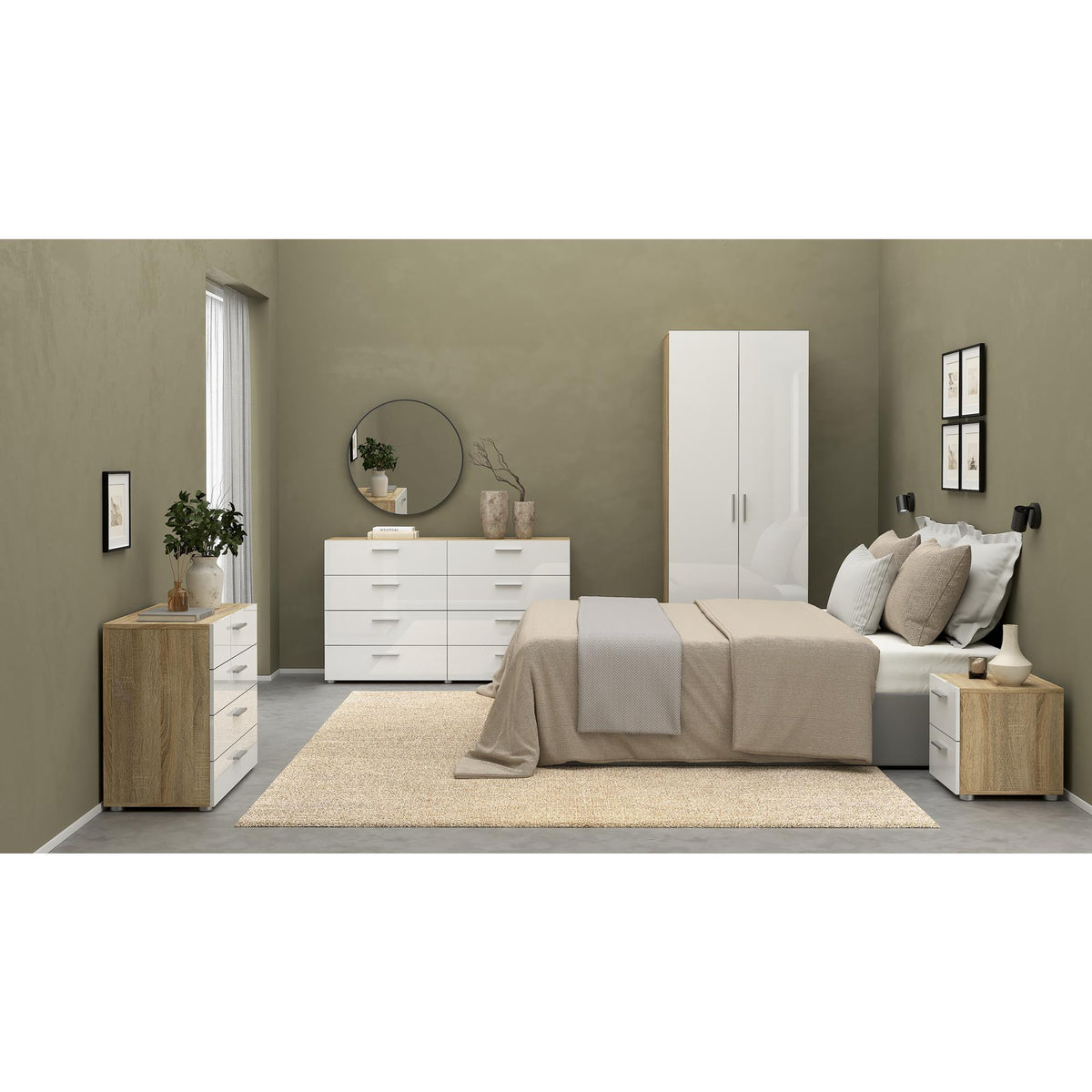 Cómoda dormitorio 4 cajones roble patinado y blanco 81x41x69cm (4)
