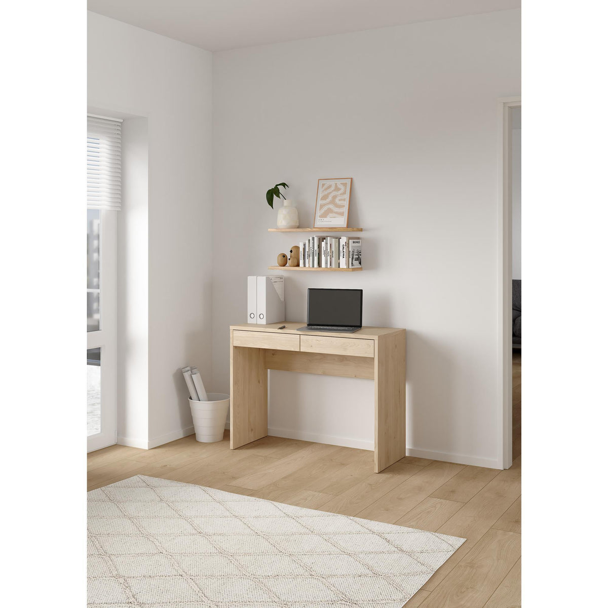 Mesa escritorio Jucar Oak 2 cajones color roble 101x40x77cm (3)