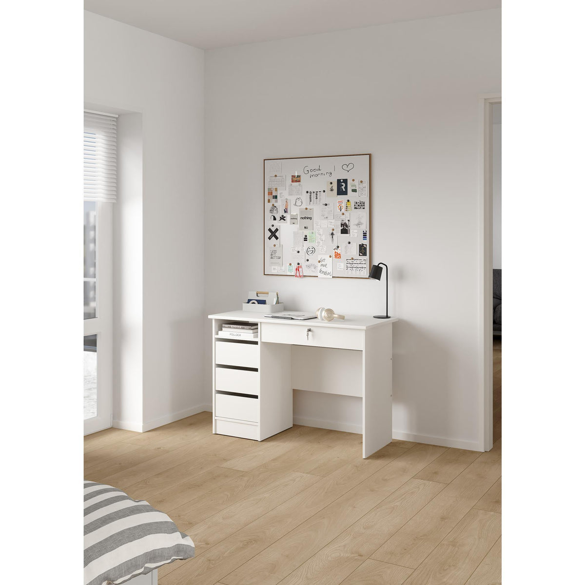 Mesa escritorio estudio 3 cajones blanco 110x49x76 cm (3)