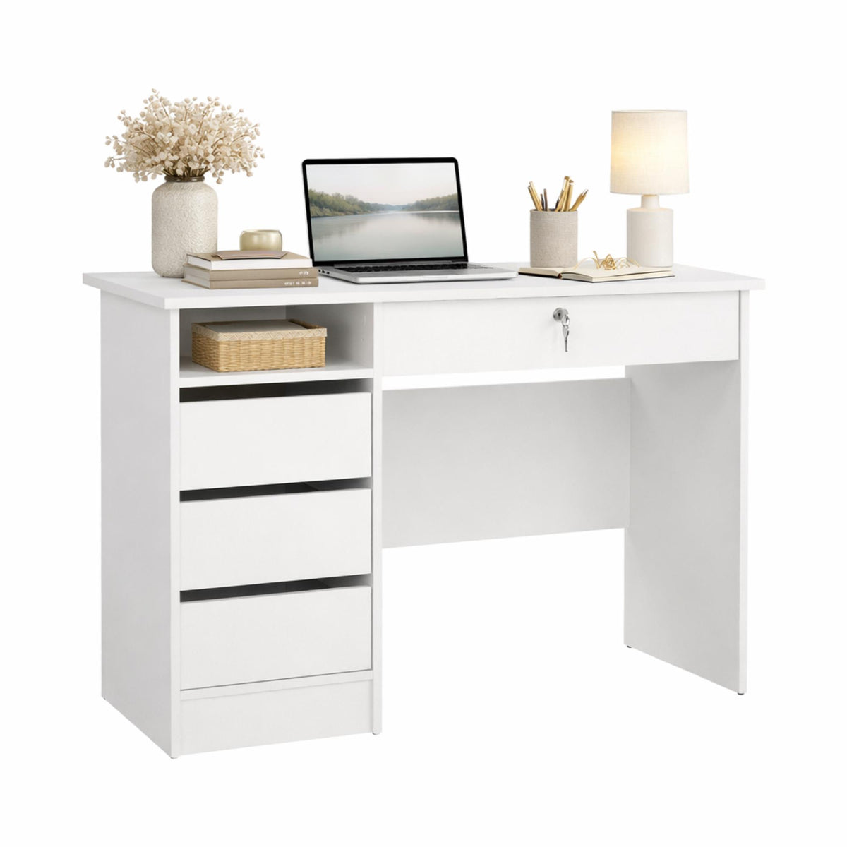 Mesa escritorio estudio 3 cajones blanco 110x49x76 cm (8)