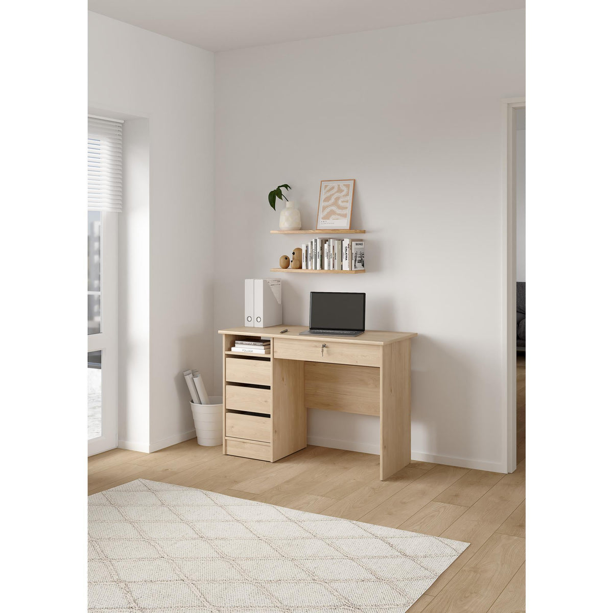Mesa escritorio Jucar Oak 3 cajones color roble 110x49x76cm (3)