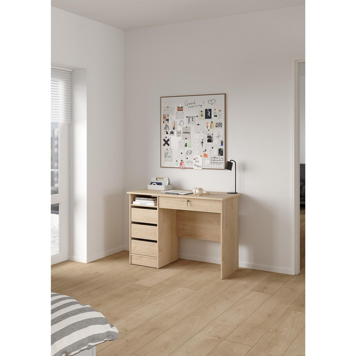 Mesa escritorio Jucar Oak 3 cajones color roble 110x49x76cm (4)