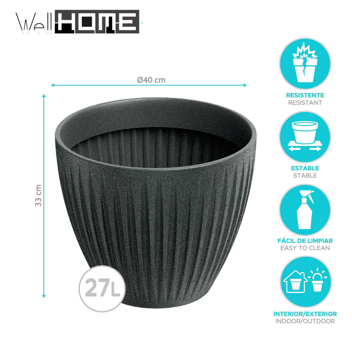 Maceta rotomoldeo redonda Latia Round Ø40x33 cm grafito granito (2)