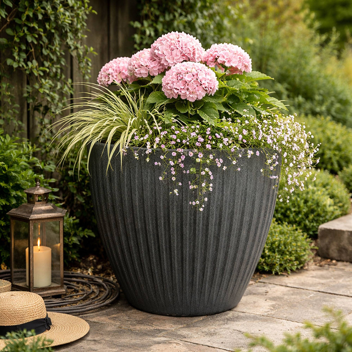 Maceta rotomoldeo Latia Round grafito granito Ø40x40cm (3)