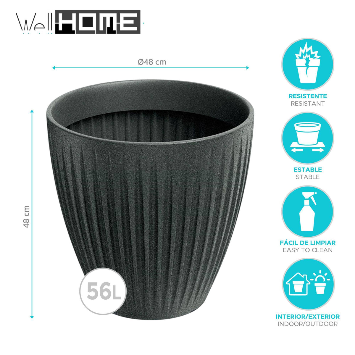 Maceta rotomoldeo Latia Round grafito granito Ø48x48cm (2)