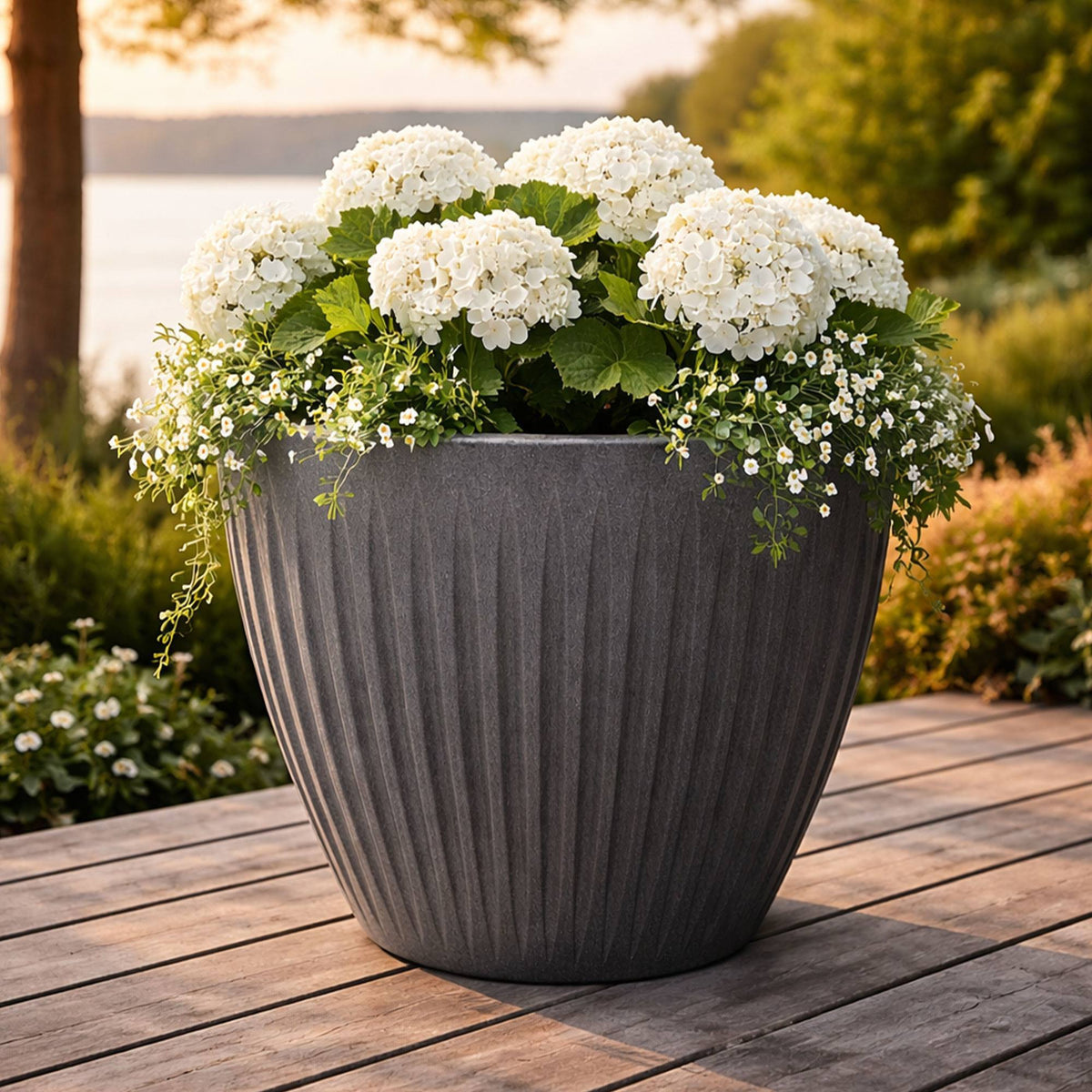 Maceta rotomoldeo Latia Round grafito granito Ø48x48cm (3)