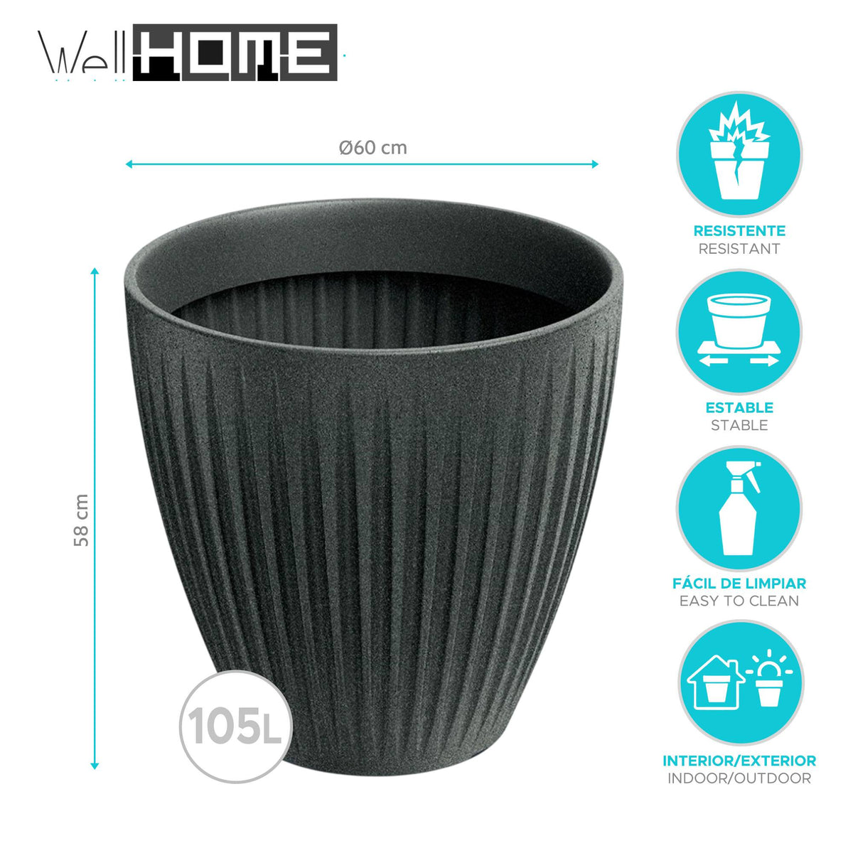 Maceta rotomoldeo Latia Round grafito granito Ø60x58cm (2)